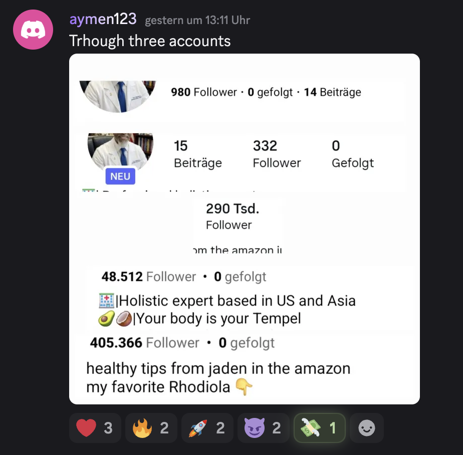 three accounts — 980k / 332k / 405k followers